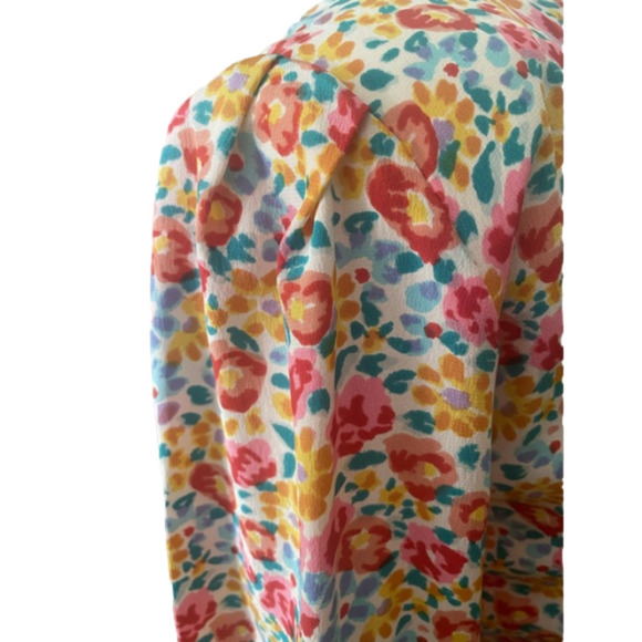 80s TANNER SILK DITZY PASTEL FLORAL PRINT MIDI DRESS BELTED PADDED SHOULDER 14 - Picture 8 of 12